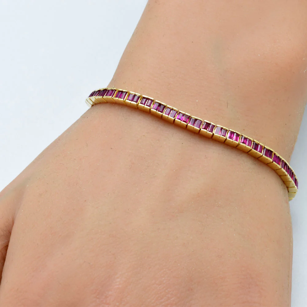 <span style="color:purple">SPECIAL!</span> 5.66ct G SI 14K Yellow Gold Ruby Gemstones Bracelet 7" Long - Image 2