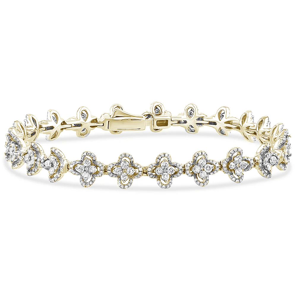 <span style="color:purple">SPECIAL!</span> 2.91ct G SI 14K Yellow Gold Diamond Flower Bracelet 7" Long
