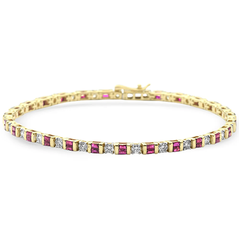 <span style="color:purple">SPECIAL!</span> 3.15ct G SI 14K Yellow Gold Diamond Ruby Gemstones Bracelet 7" Long