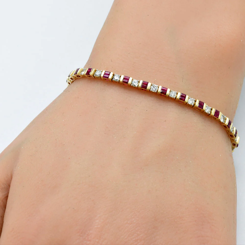 <span style="color:purple">SPECIAL!</span> 3.15ct G SI 14K Yellow Gold Diamond Ruby Gemstones Bracelet 7" Long - Image 2