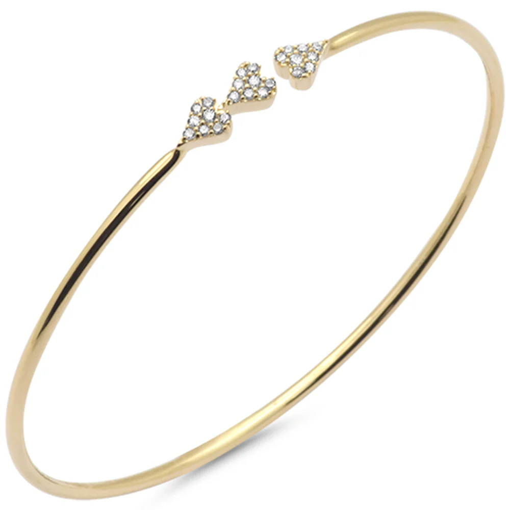 <span style="color:purple">SPECIAL!</span> .18ct G SI 14K Yellow Gold Diamond Heart Open Bangle Bracelet