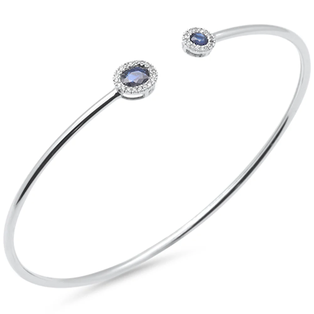 <span style="color:purple">SPECIAL!</span> .60ct G SI 14K White Gold Diamond & Blue Sapphire Gemstones Open Bangle Bracelet