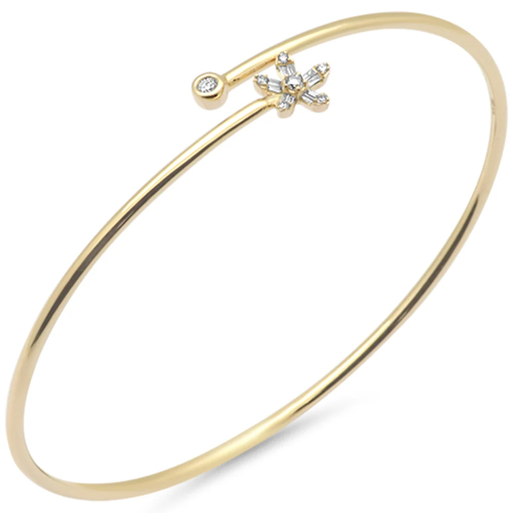 <span style="color:purple">SPECIAL!</span> .14ct G SI 14K Yellow Gold Diamond Flower Open Bangle Bracelet