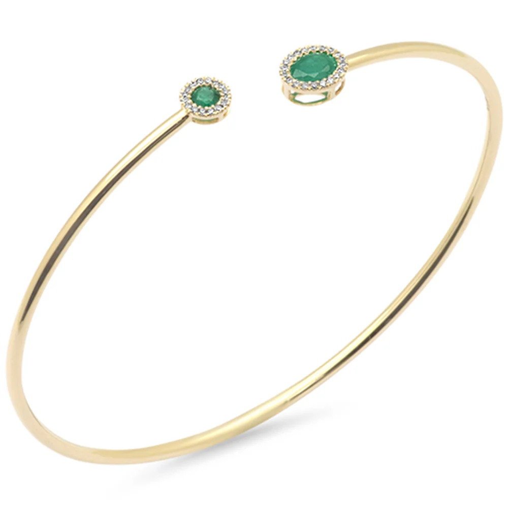 <span style="color:purple">SPECIAL!</span> .49ct G SI 14K Yellow Gold Diamond & Natural Emerald Gemstones Open Bangle Bracelet