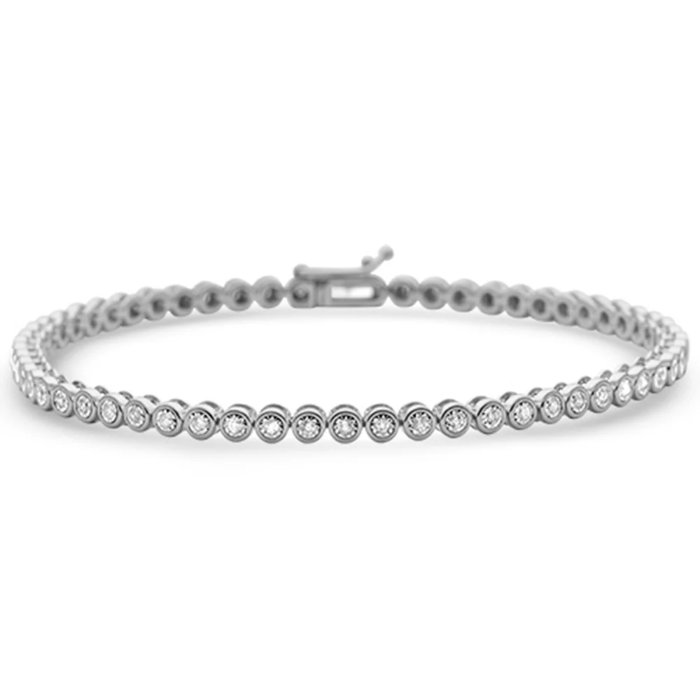 <span style="color:purple">SPECIAL!</span> .51ct G SI 14K White Gold Diamond Bezel Set Tennis Bracelet 7.25" Long