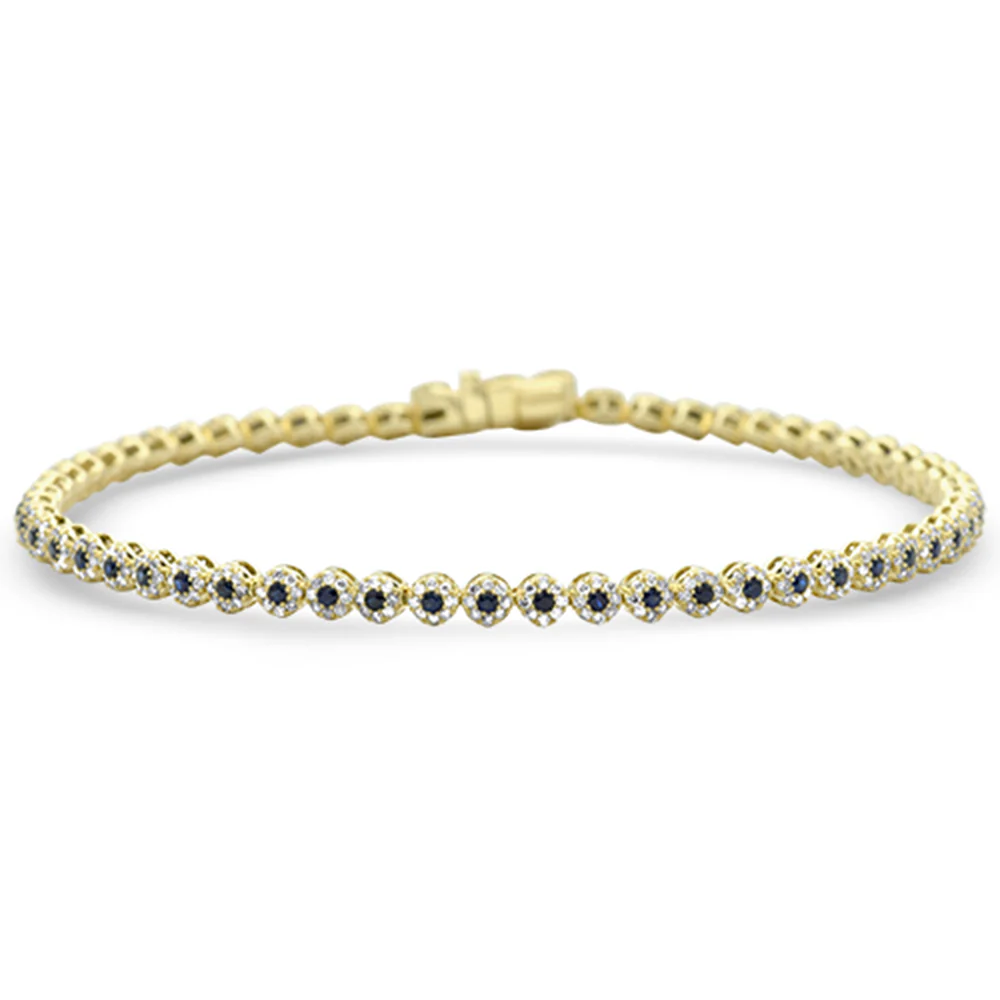 <span style="color:purple">SPECIAL!</span> 1.75ct G SI 14K Yellow Gold Diamond & Blue Sapphire Tennis Bracelet 7.25" Long