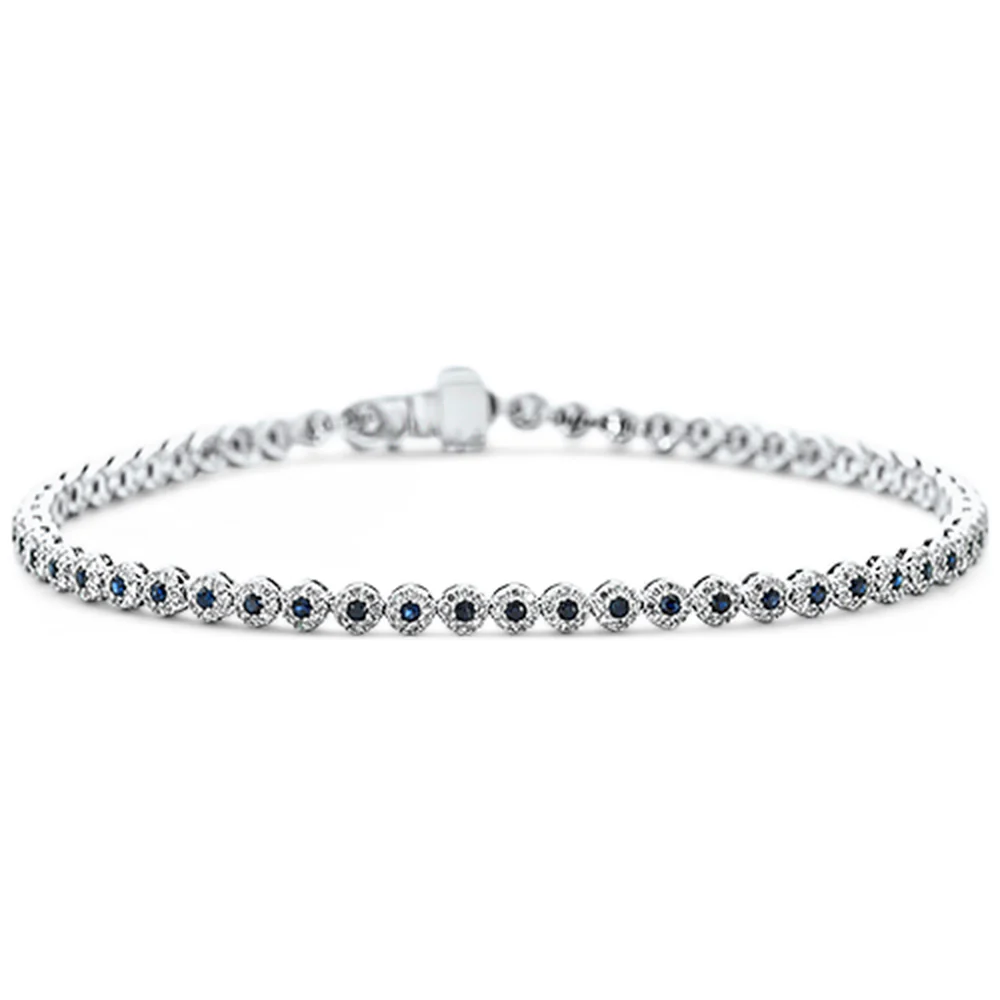 <span style="color:purple">SPECIAL!</span> 1.72ct G SI 14K White Gold Diamond & Blue Sapphire Gemstone Bracelet 7.25" Long
