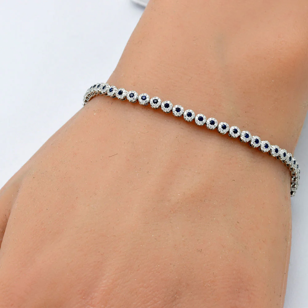 <span style="color:purple">SPECIAL!</span> 1.72ct G SI 14K White Gold Diamond & Blue Sapphire Gemstone Bracelet 7.25" Long - Image 2