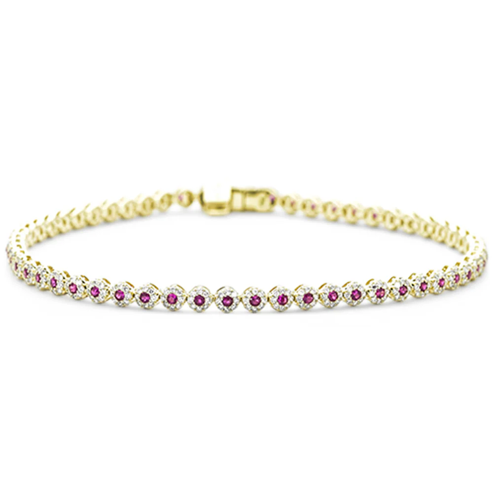 <span style="color:purple">SPECIAL!</span> 2.01ct G SI 14K Yellow Gold Diamond & Ruby Gemstone Bracelet 7.25" Long