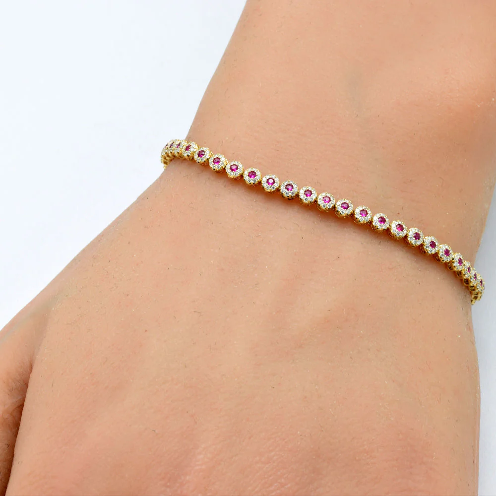 <span style="color:purple">SPECIAL!</span> 2.01ct G SI 14K Yellow Gold Diamond & Ruby Gemstone Bracelet 7.25" Long - Image 2