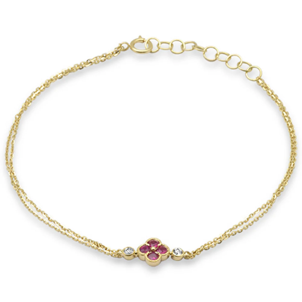 <span style="color:purple">SPECIAL!</span> .26ct G SI 14K Yellow Gold Diamond & Ruby Gemstones Chain Bracelet 7.25" Long