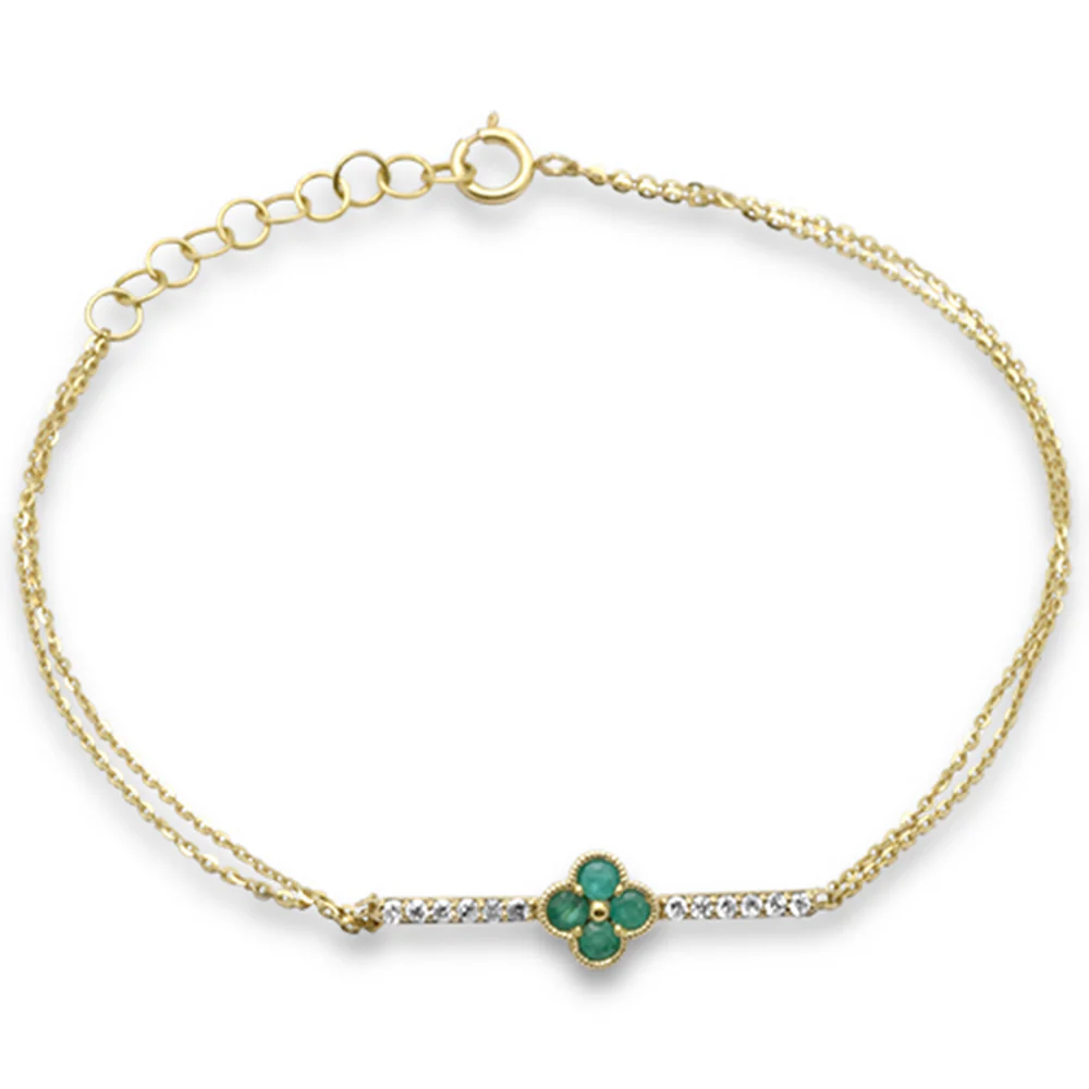 <span style="color:purple">SPECIAL!</span> .26ct G SI 14K Yellow Gold Diamond & Emerald Gemstones Chain Bracelet 7.25" Long
