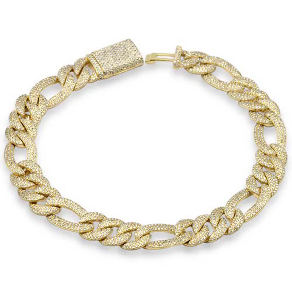 <span style="color:purple">SPECIAL!</span> 2.71ct G SI 14K Yellow Gold 9mm Figaro Diamond Bracelet 8" Long