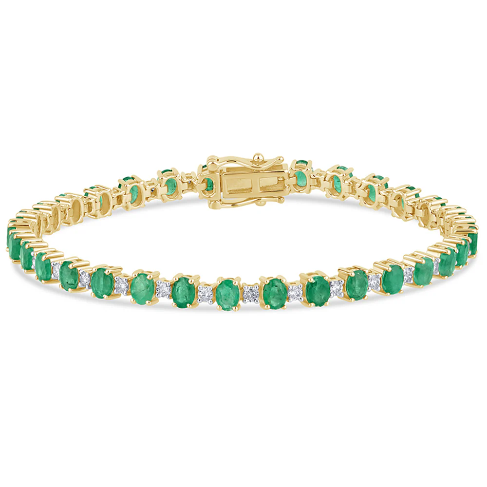 <span style="color:purple">SPECIAL!</span> 5.58ct G SI 14K Yellow Gold Diamond & Emerald Gemstones Bracelet 7" Long