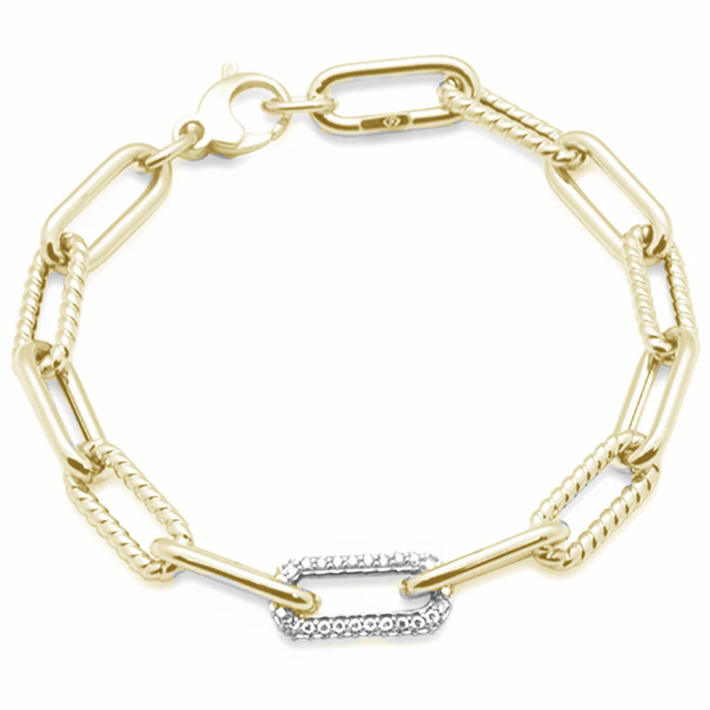 <span style="color:purple">SPECIAL!</span>.55ct G SI 14K Yellow Gold Diamond Paper Clip Bracelet 7" Long