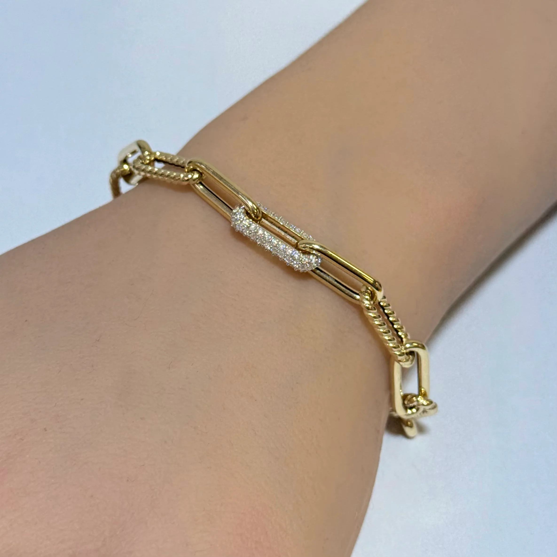 <span style="color:purple">SPECIAL!</span>.55ct G SI 14K Yellow Gold Diamond Paper Clip Bracelet 7" Long - Image 3