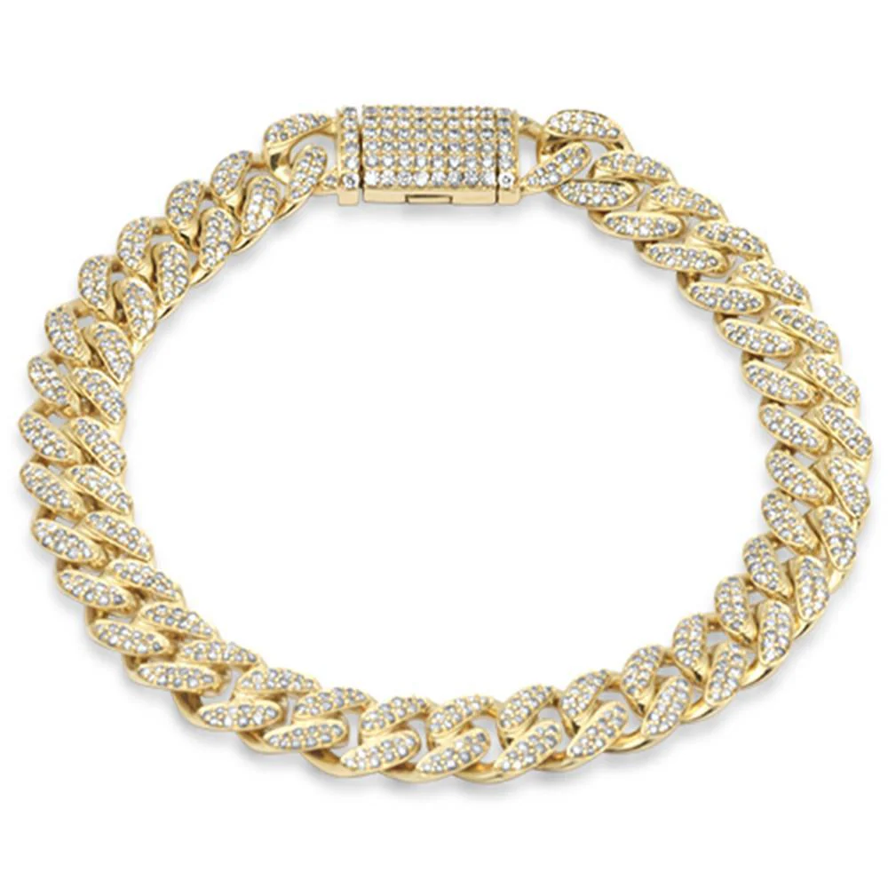 <span style="color:purple">SPECIAL!</span>9MM 2.56ct G SI 14K Yellow Gold Diamond Round Cuban Bracelet 8"