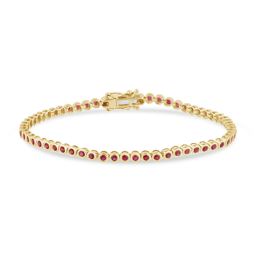 <span style="color:purple">SPECIAL!</span>1.95ct G SI 14K Yellow Gold Ruby Gemstone Bezel Set Bracelet 7" Long