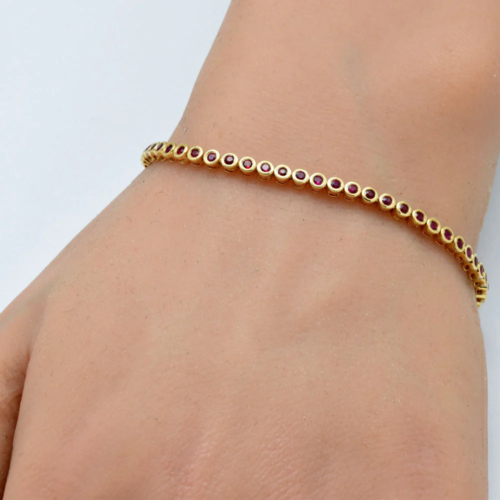 <span style="color:purple">SPECIAL!</span>1.95ct G SI 14K Yellow Gold Ruby Gemstone Bezel Set Bracelet 7" Long - Image 2