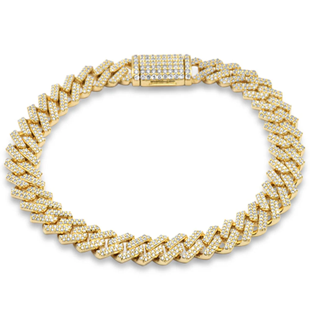 <span style="color:purple">SPECIAL!</span> 9MM 3.07ct G SI 14K Yellow Gold Diamond Micro Pave Cuban Square Link Bracelet 8"