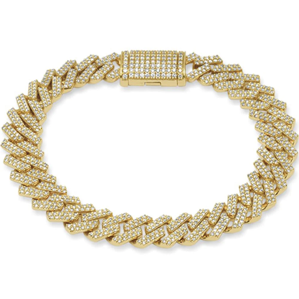 <span style="color:purple">SPECIAL!</span> 11mm 4.52ct G SI 14K Yellow Gold Diamond Square Cuban Bracelet 8"