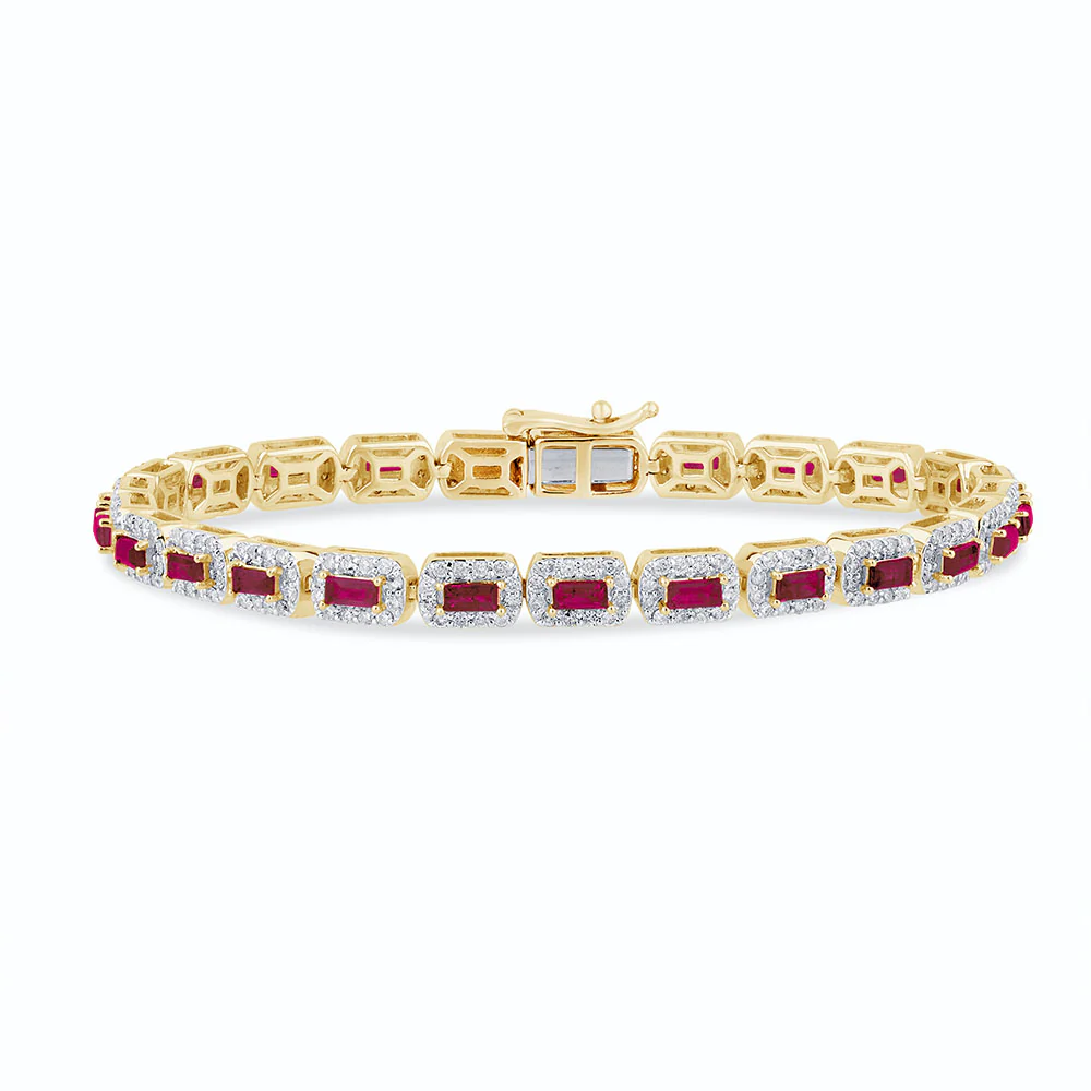 <span style="color:purple">SPECIAL!</span> 4.78ct G SI 14K Yellow Gold Diamond & Ruby Gemstones Bracelet 7" Long