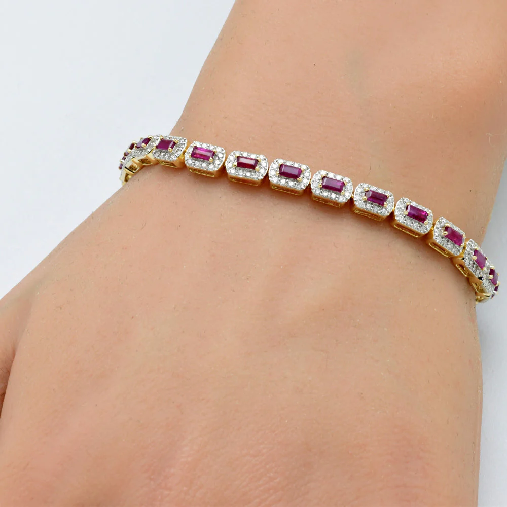 <span style="color:purple">SPECIAL!</span> 4.78ct G SI 14K Yellow Gold Diamond & Ruby Gemstones Bracelet 7" Long - Image 2