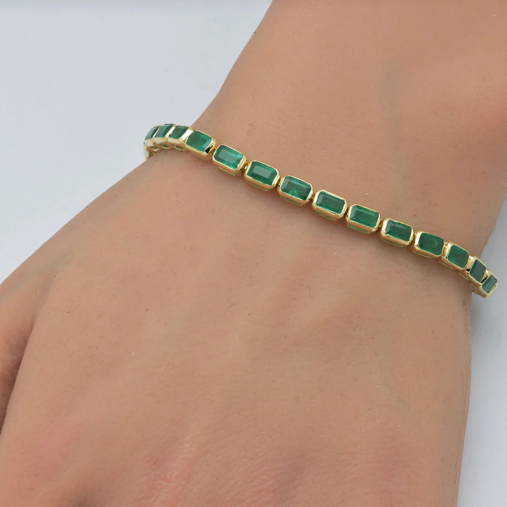 <span style="color:purple">SPECIAL!</span> 7.95ct G SI 14K Yellow Gold Natural Emerald Bracelet 7" Long - Image 2