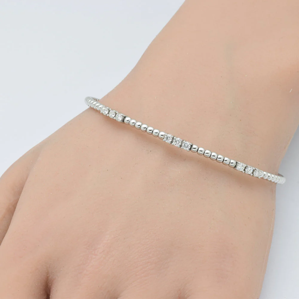 <span style="color:purple">SPECIAL!</span>.52ct G SI 14K White Gold Round Diamond Flexible Beaded Bracelet - Image 2