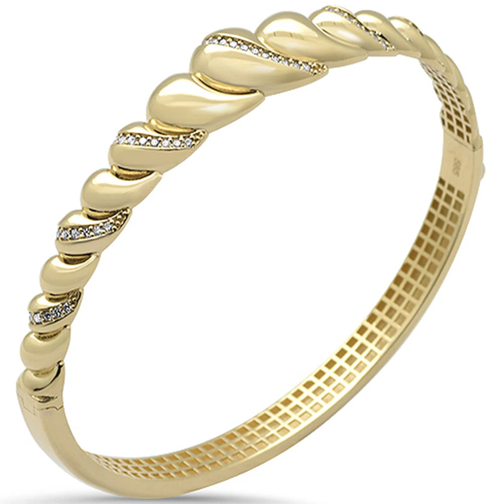 <span style="color:purple">SPECIAL!</span>.37ct G SI 14K Yellow Gold Diamond Dome Italian Design Bangle Bracelet