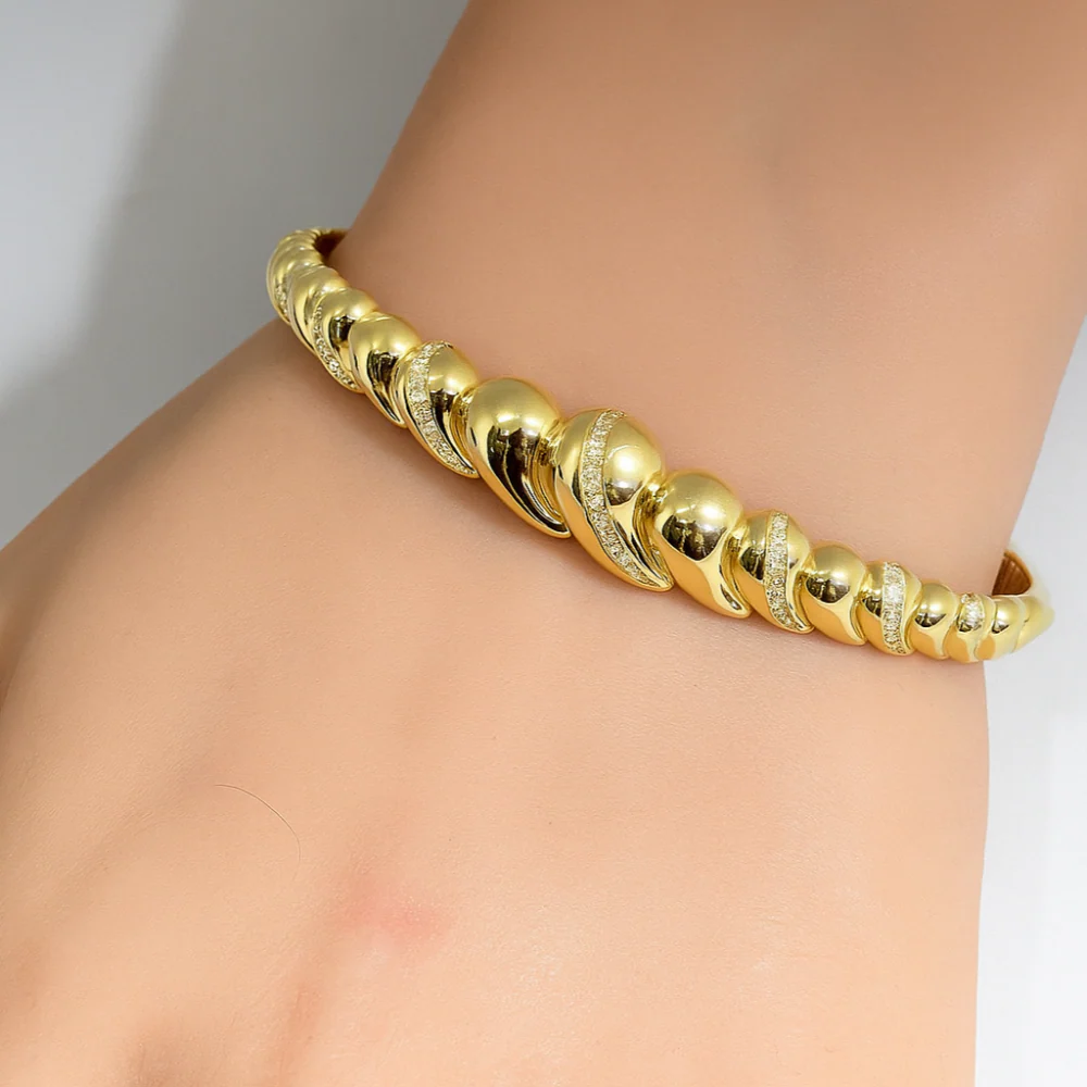 <span style="color:purple">SPECIAL!</span>.37ct G SI 14K Yellow Gold Diamond Dome Italian Design Bangle Bracelet - Image 2