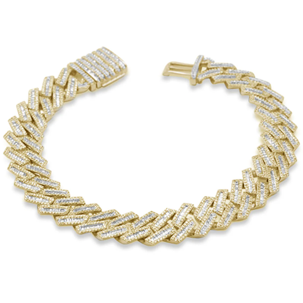 <span style="color:purple">SPECIAL!</span> 11mm 5.19ct G SI 14K Yellow Gold Round & Baguette Diamond Square Cuban Bracelet 8" Long