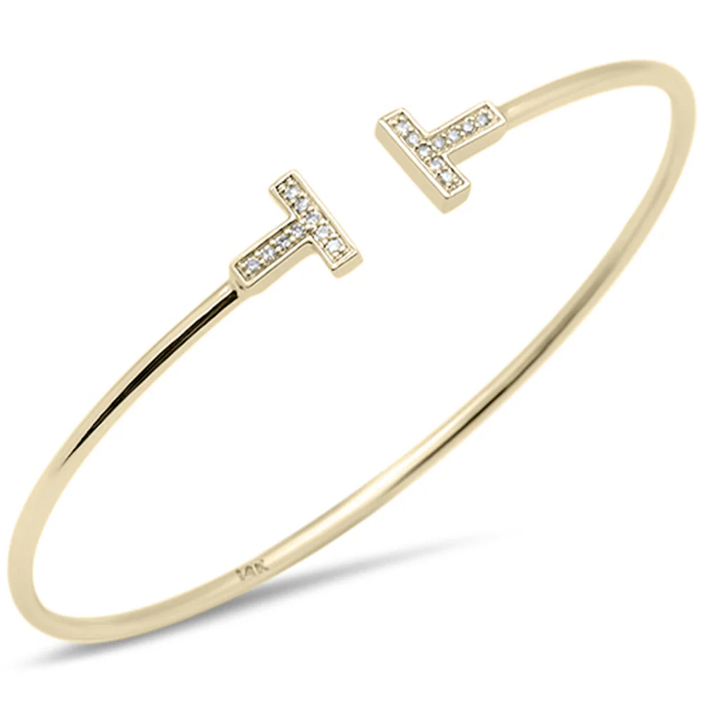 <span style="color:purple">SPECIAL!</span>.09ct G SI 14K Yellow Gold Diamond Open T Bangle Bracelet