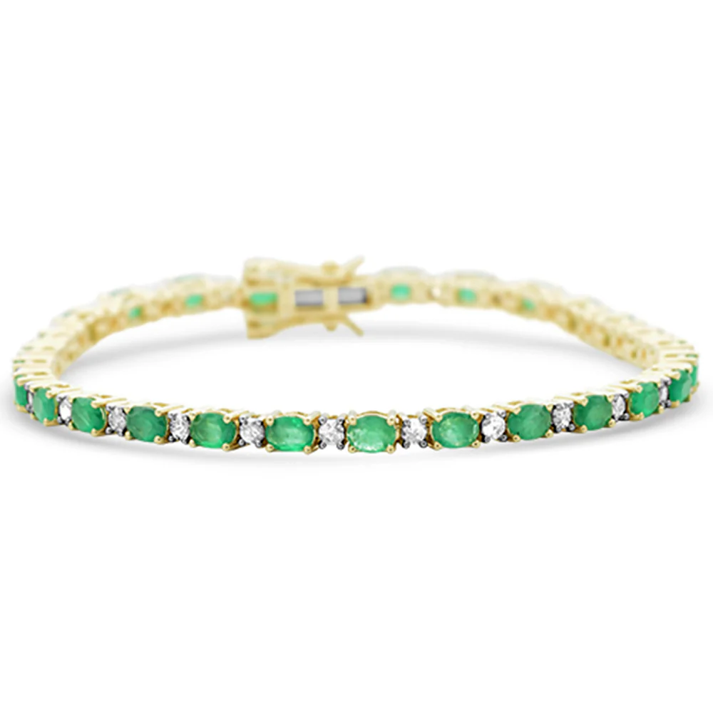 <span style="color:purple">SPECIAL!</span> 5.42ct G SI 14K Yellow Gold Diamond & Natural Emerald Gemstone Bracelet 7" Long