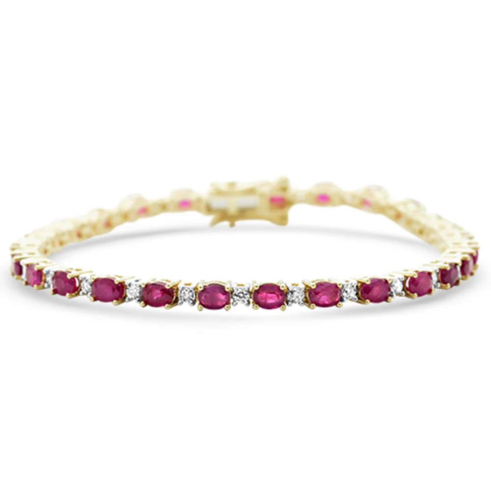 <span style="color:purple">SPECIAL!</span> 7.54ct G SI 14K Yellow Gold Oval Diamond & Ruby Gemstone Bracelet 7" Long