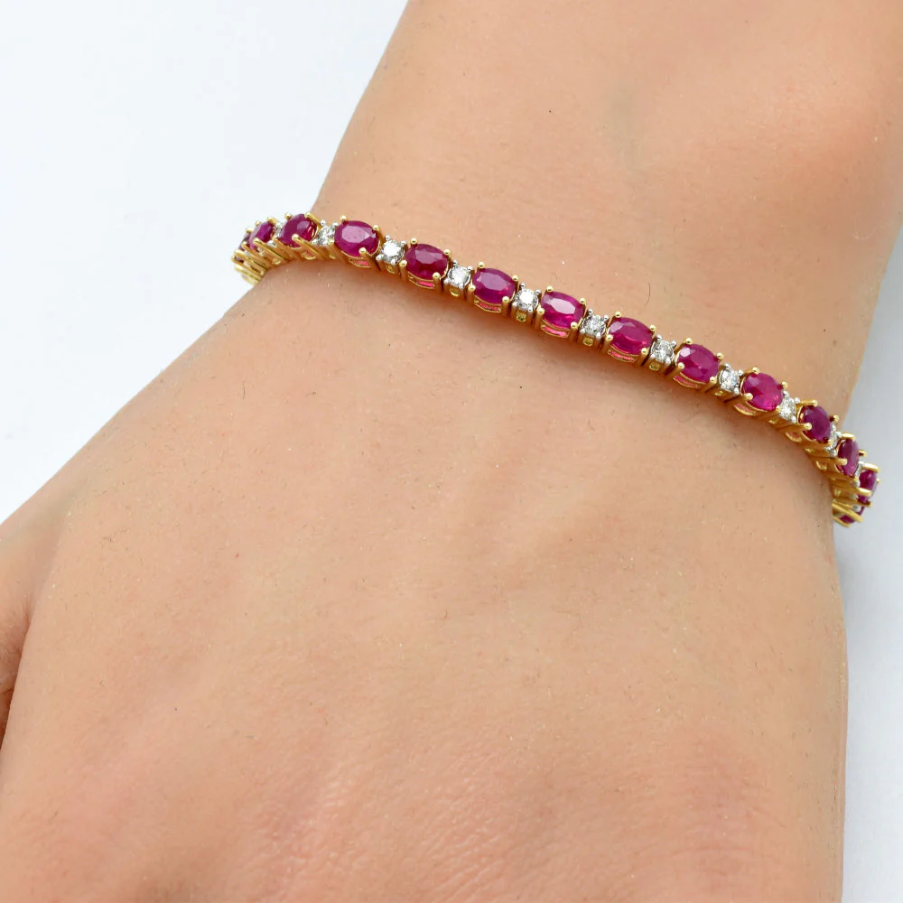 <span style="color:purple">SPECIAL!</span> 7.54ct G SI 14K Yellow Gold Oval Diamond & Ruby Gemstone Bracelet 7" Long - Image 2