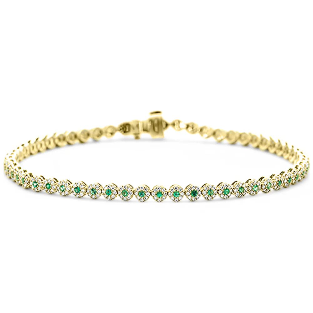 <span style="color:purple">SPECIAL!</span> 1.55ct G SI 14K Yellow Gold Diamond & Emerald Gemstone Bracelet 7.25" Long