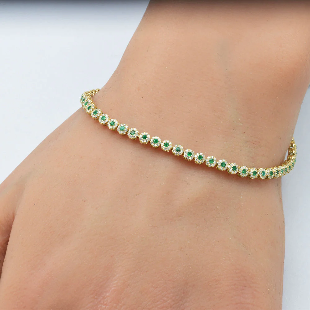 <span style="color:purple">SPECIAL!</span> 1.55ct G SI 14K Yellow Gold Diamond & Emerald Gemstone Bracelet 7.25" Long - Image 2