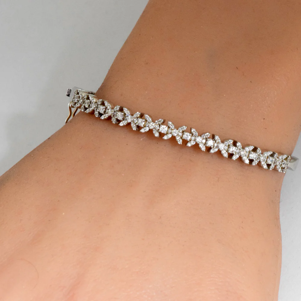 <span style="color:purple">SPECIAL!</span> .90ct G SI 14K White Gold Diamond Beaded Bangle Bracelet - Image 2