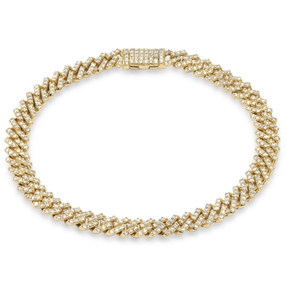 <span style="color:purple">SPECIAL!</span>5mm 2.02ct G SI 14K Yellow Gold Diamond Micro Pave Cuban Square Link Bracelet 8"
