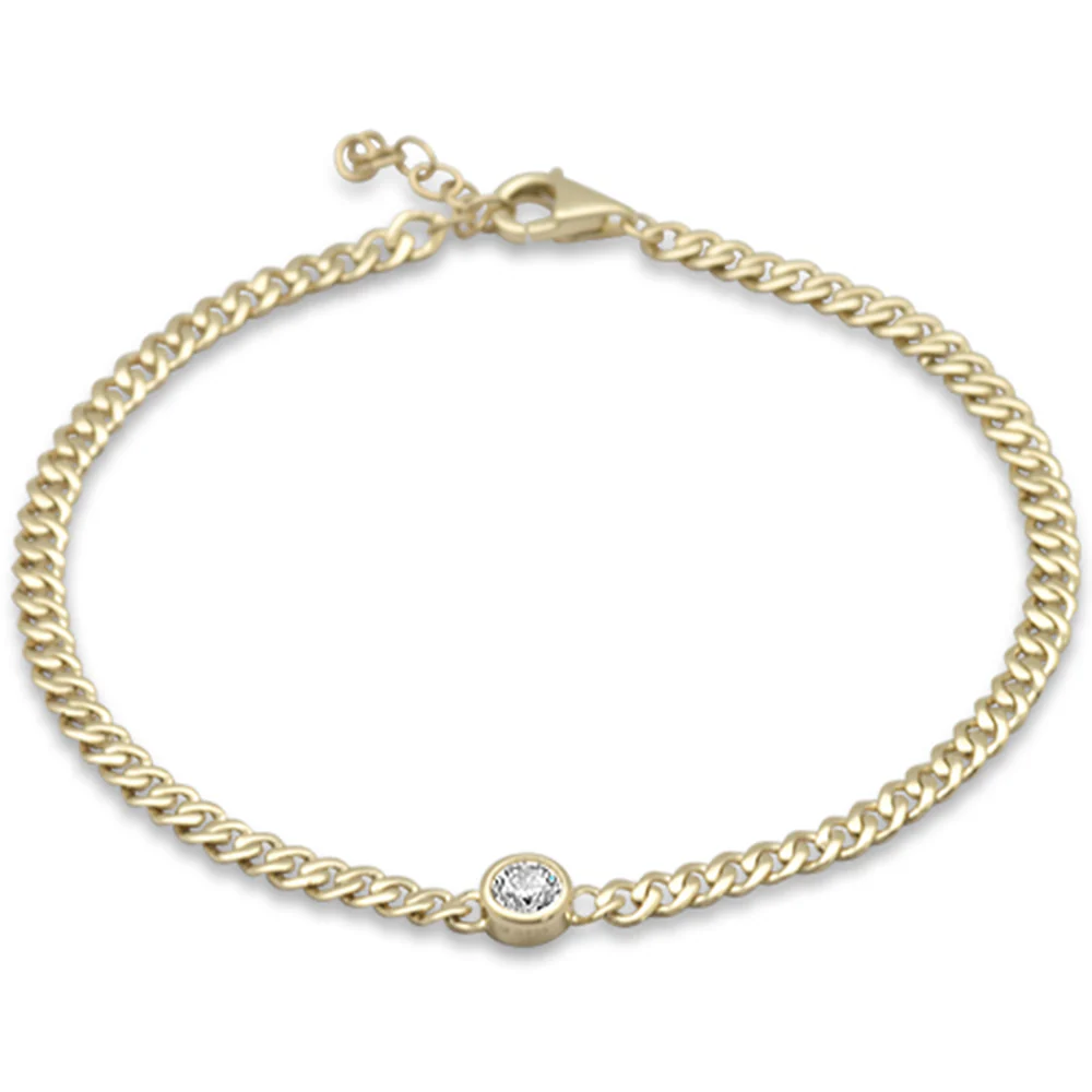 <span style="color:purple">SPECIAL!</span>.24ct G SI 14K Yellow Gold Bezel Set Round Diamond Cuban Chain Bracelet 7"+1" Ext.