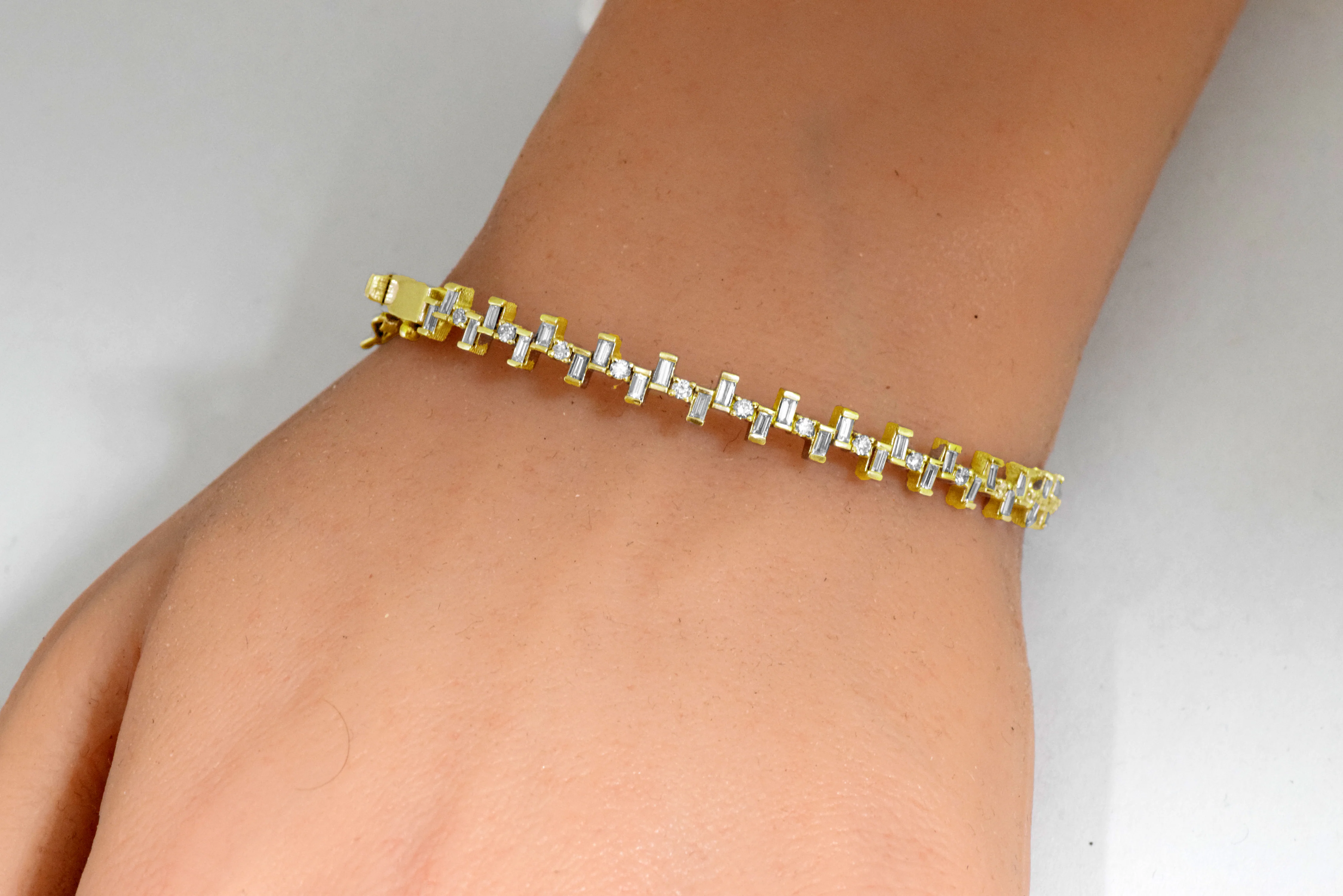 <span style="color:purple">SPECIAL!</span> .94ct G SI 14K Yellow Gold Round & Baguette Diamond Bangle Bracelet - Image 3