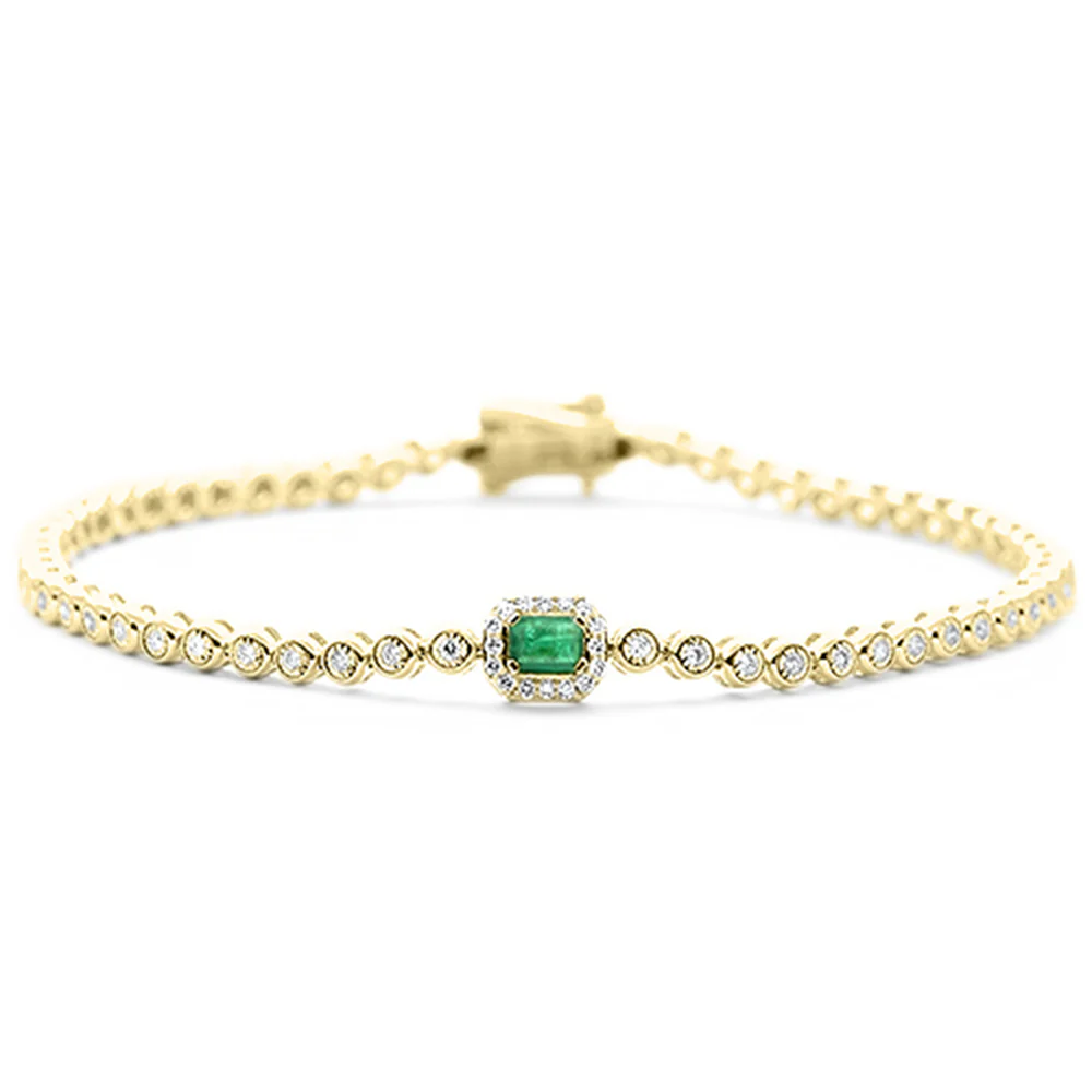 <span style="color:purple">SPECIAL!</span> .50ct G SI 14K Yellow Gold Round Diamond & Emerald Gemstone Bracelet 7"