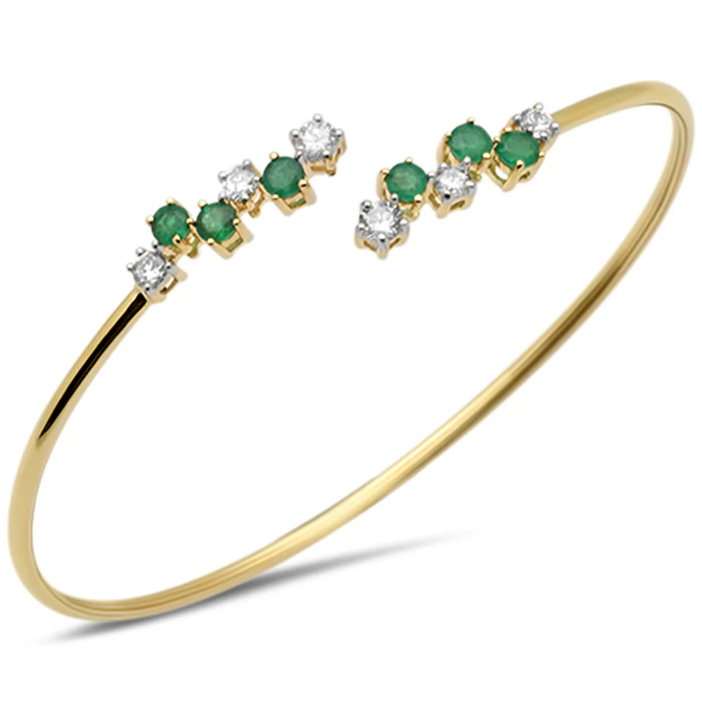 <span style="color:purple">SPECIAL!</span>1.00ct G SI 14K Yellow Gold Diamond & Emerald Gemstone Bangle Bracelet 56mm