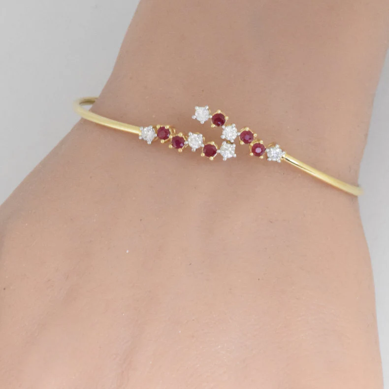 <span style="color:purple">SPECIAL!</span>.97ct G SI 14K Yellow Gold Diamond & Ruby Gemstone Bracelet - Image 2