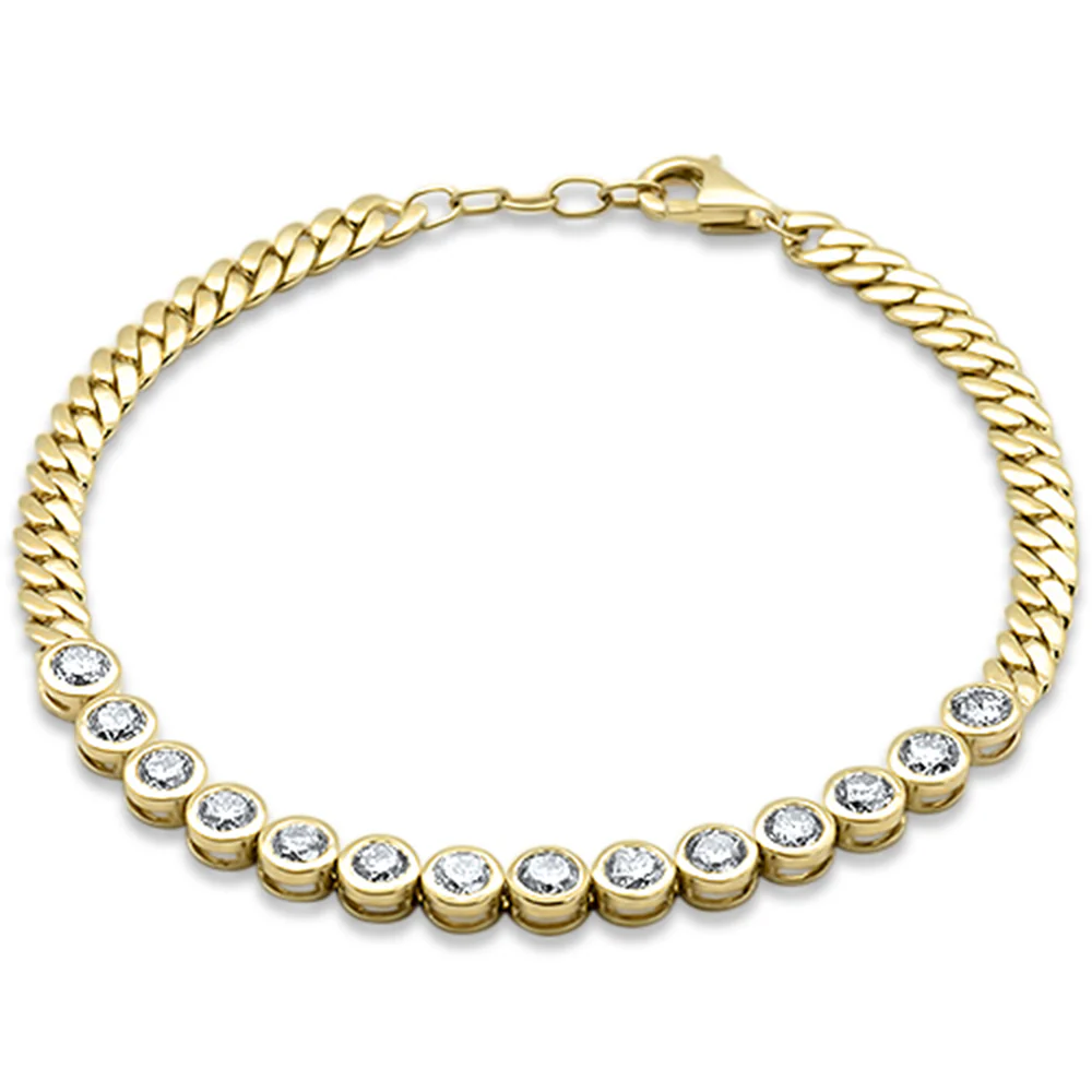 <span style="color:purple">SPECIAL!</span> 2.94ct G SI 14K Yellow Gold Diamond Bezel Set Bracelet 7+ 0.50" Ext