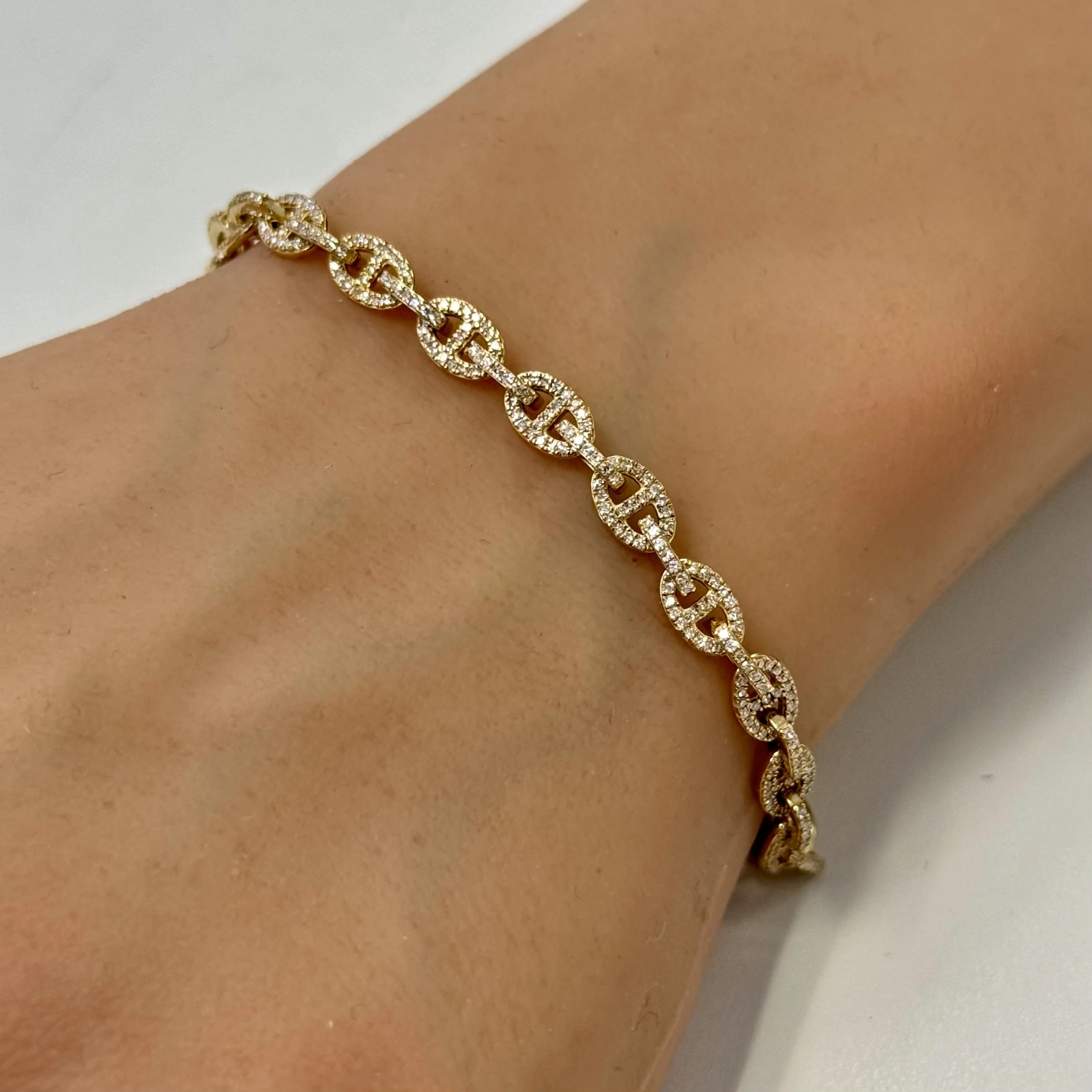 <span style="color:purple">SPECIAL!</span> 1.21ct G SI 14K Yellow Gold Diamond Link Bracelet 8" Long