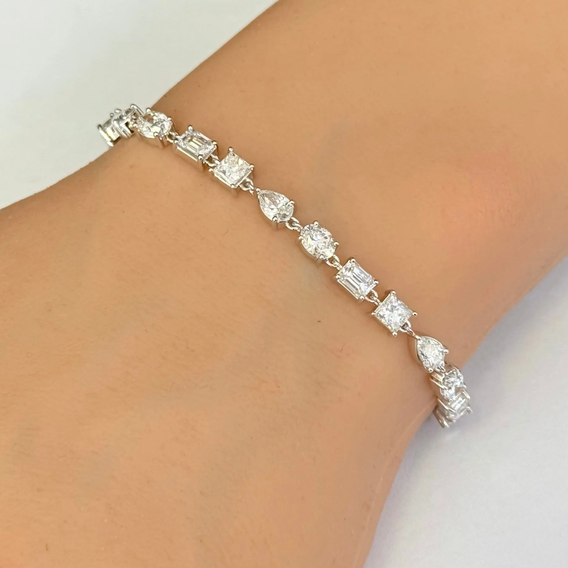 <span style="color:purple">SPECIAL!</span> 4.95ct G SI 14K White Gold Diamond Multi Shape Bracelet 7" Long - Image 2