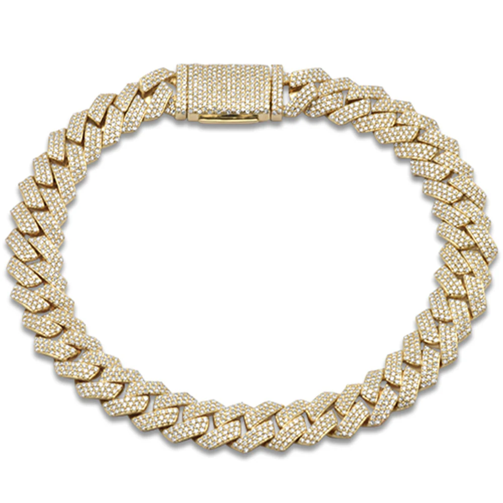 <span style="color:purple">SPECIAL!</span> 9mm 3.24ct G SI 14K Yellow Gold Square Diamond Cuban Bracelet 8" Long