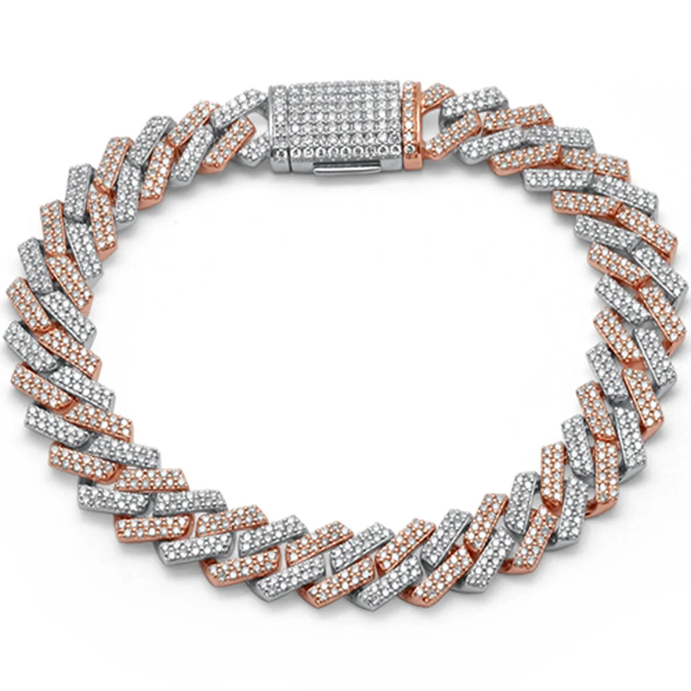 <span style="color:purple">SPECIAL!</span> 9MM 3.25ct G SI 14K Two Tone Gold Diamond Micro Pave Cuban Square Link Bracelet 8"